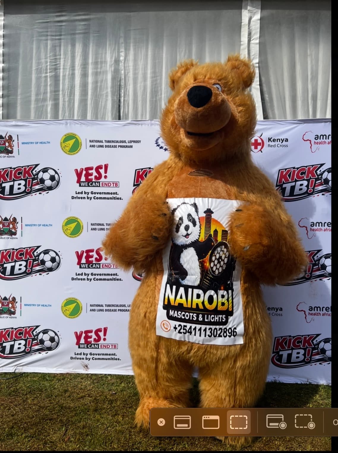 Brown Bear mascot at Kick TB health awareness event